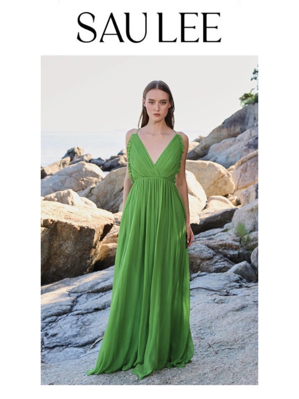 SAU LEE Cameron Silk Chiffon A-Line Gown
